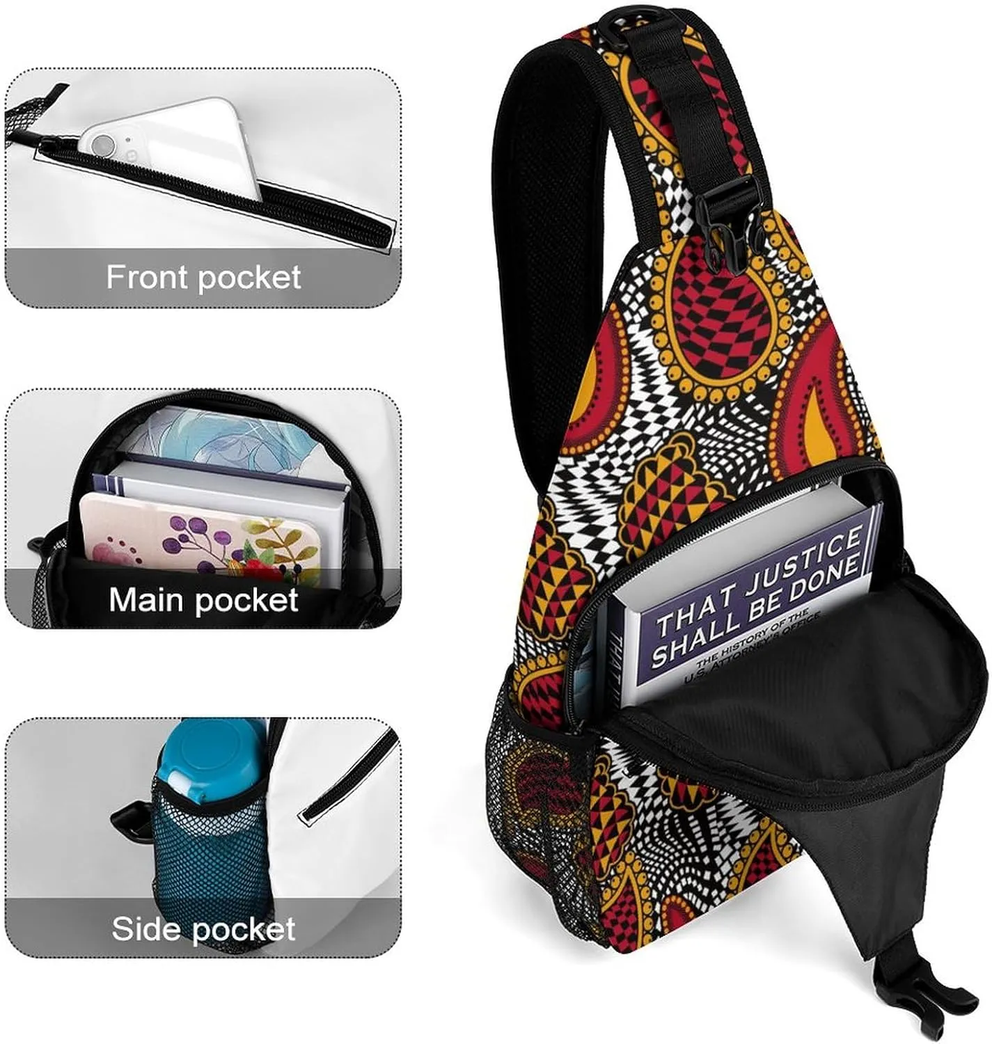 MoBlinko Sling Bag Red White Indian Paisley Women Crossbody Sling Backpack Chest Bag for Hiking Cycling Travel Gift