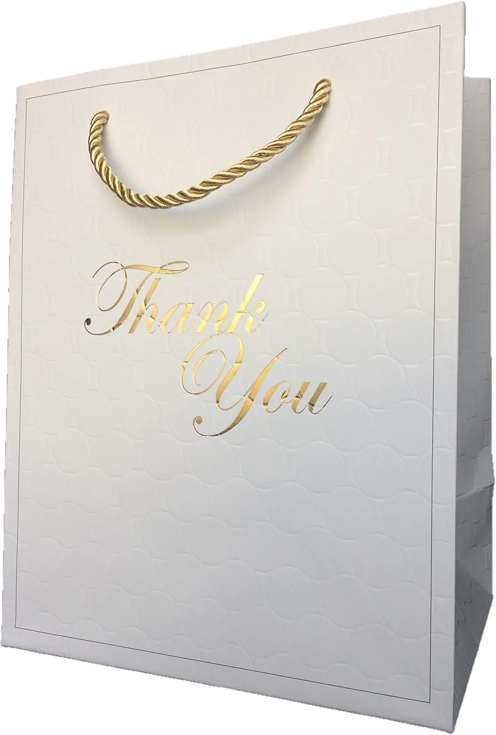 MODEENI 8x10 Pure White Thank You Gift Bags with Gold Foil Handles - 12 Bags - Medium Size 8x5x10 - Luxury Paper Shopping Boutique Bags with Matte Embossed Finish