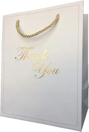 MODEENI 8x10 Pure White Thank You Gift Bags with Gold Foil Handles - 12 Bags - Medium Size 8x5x10 - Luxury Paper Shopping Boutique Bags with Matte Embossed Finish