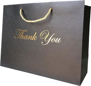 MODEENI Large Thank You Gift Bags - 13x5x10 Inches - 12 Pack - Black Paper Shopping Boutique Bags With Handles - Perfect for Small Business