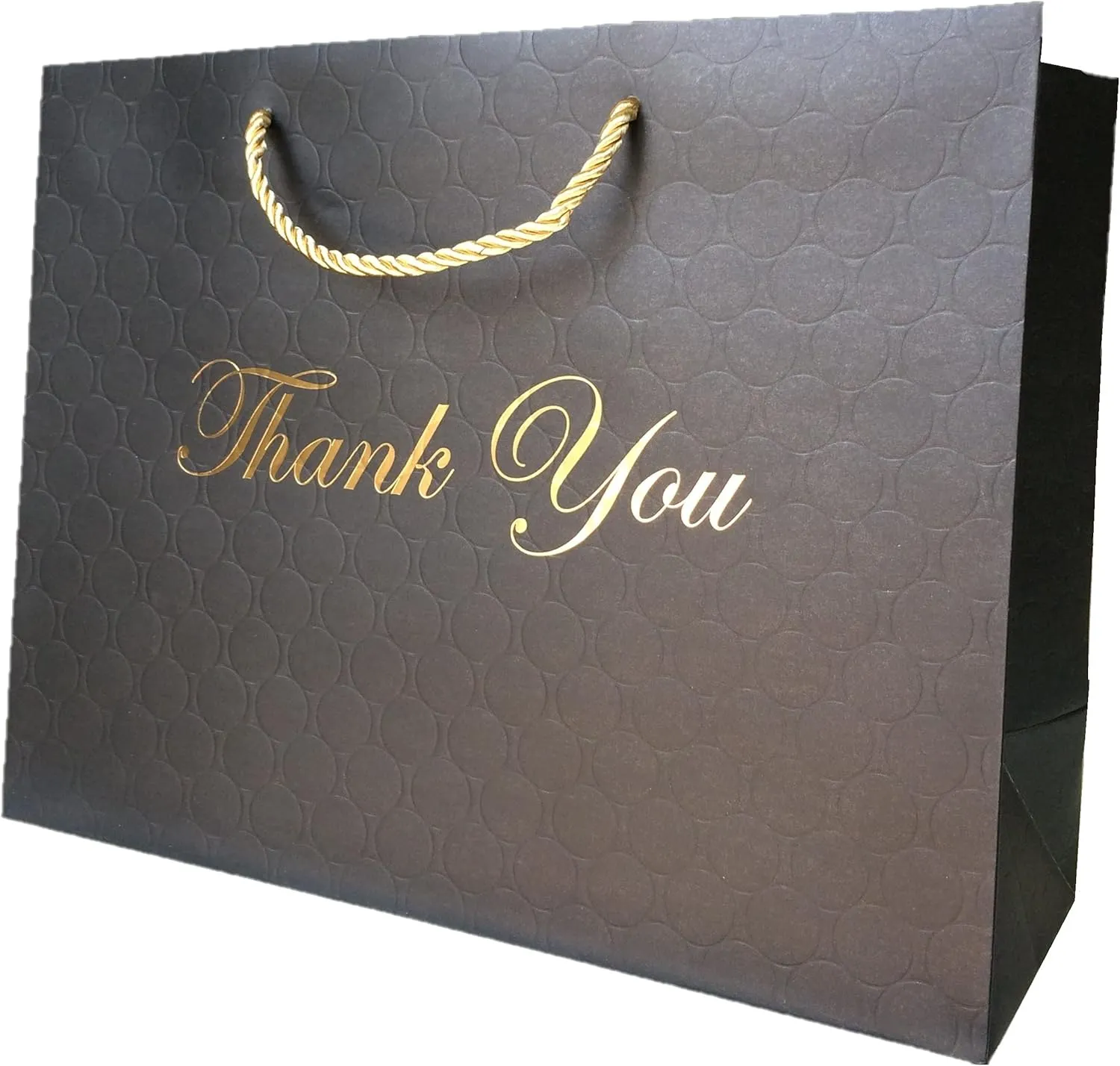 MODEENI Large Thank You Gift Bags - 13x5x10 Inches - 12 Pack - Black Paper Shopping Boutique Bags With Handles - Perfect for Small Business
