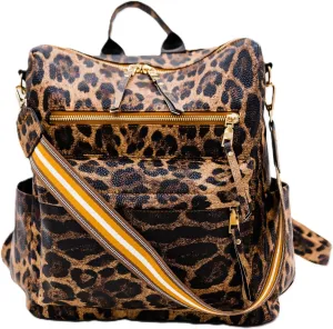 Modern Chic Backpack Purse for Women - Brielle Convertible Bag, Use as Diaper & Shoulder Bag, or Womens Backpack, Made of Vegan Leather w/Removable Strap & Exterior/Interior Pockets (Brown Leopard)