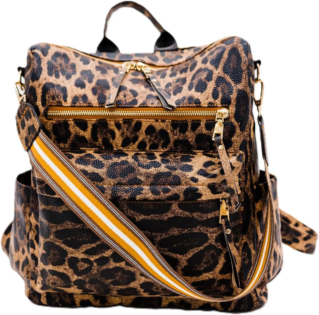 Modern Chic Backpack Purse for Women - Brielle Convertible Bag, Use as Diaper & Shoulder Bag, or Womens Backpack, Made of Vegan Leather w/Removable Strap & Exterior/Interior Pockets (Brown Leopard)