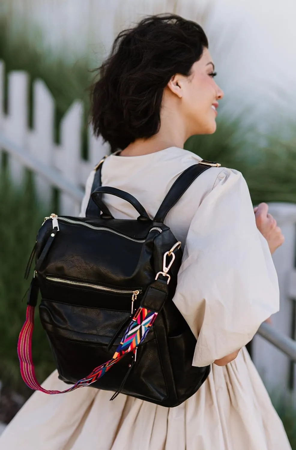 Modern Chic Backpack Purse for Women - Brielle Convertible Bag, Use as Diaper Bag, Shoulder Bag, or Womens Backpack, Made of Vegan Leather with Removable Strap and Exterior/Interior Pockets (Black)
