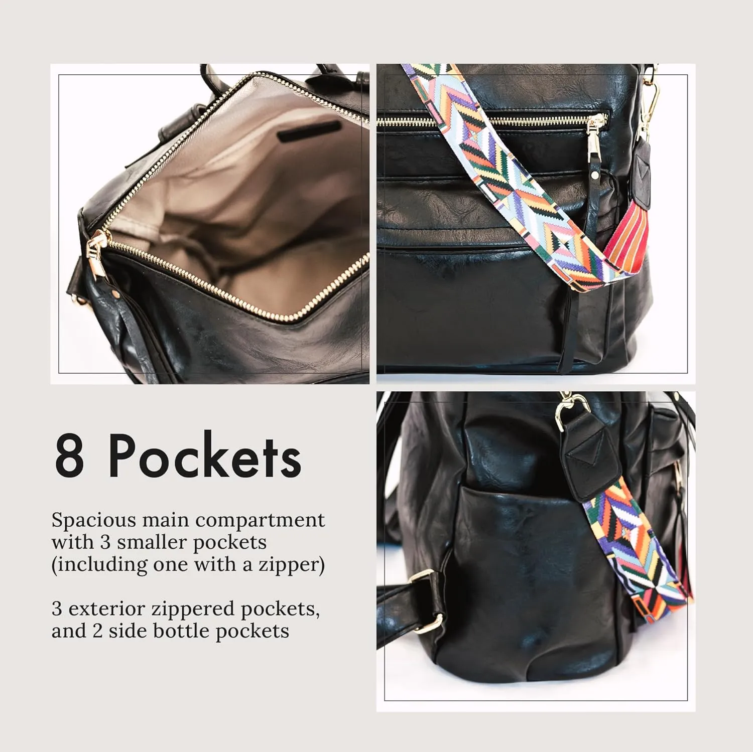 Modern Chic Backpack Purse for Women - Brielle Convertible Bag, Use as Diaper Bag, Shoulder Bag, or Womens Backpack, Made of Vegan Leather with Removable Strap and Exterior/Interior Pockets (Black)