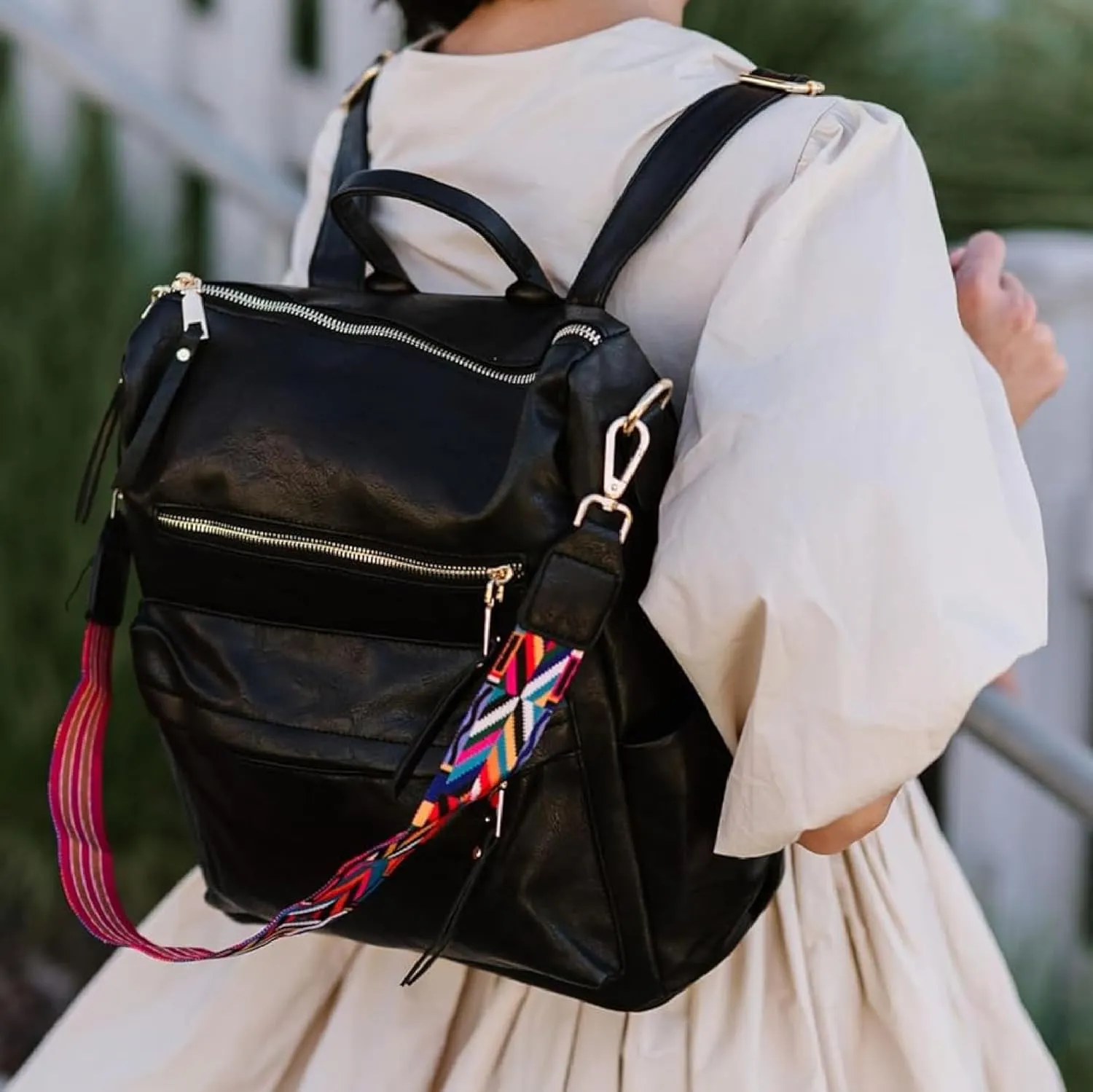 Modern Chic Backpack Purse for Women - Brielle Convertible Bag, Use as Diaper Bag, Shoulder Bag, or Womens Backpack, Made of Vegan Leather with Removable Strap and Exterior/Interior Pockets (Black)