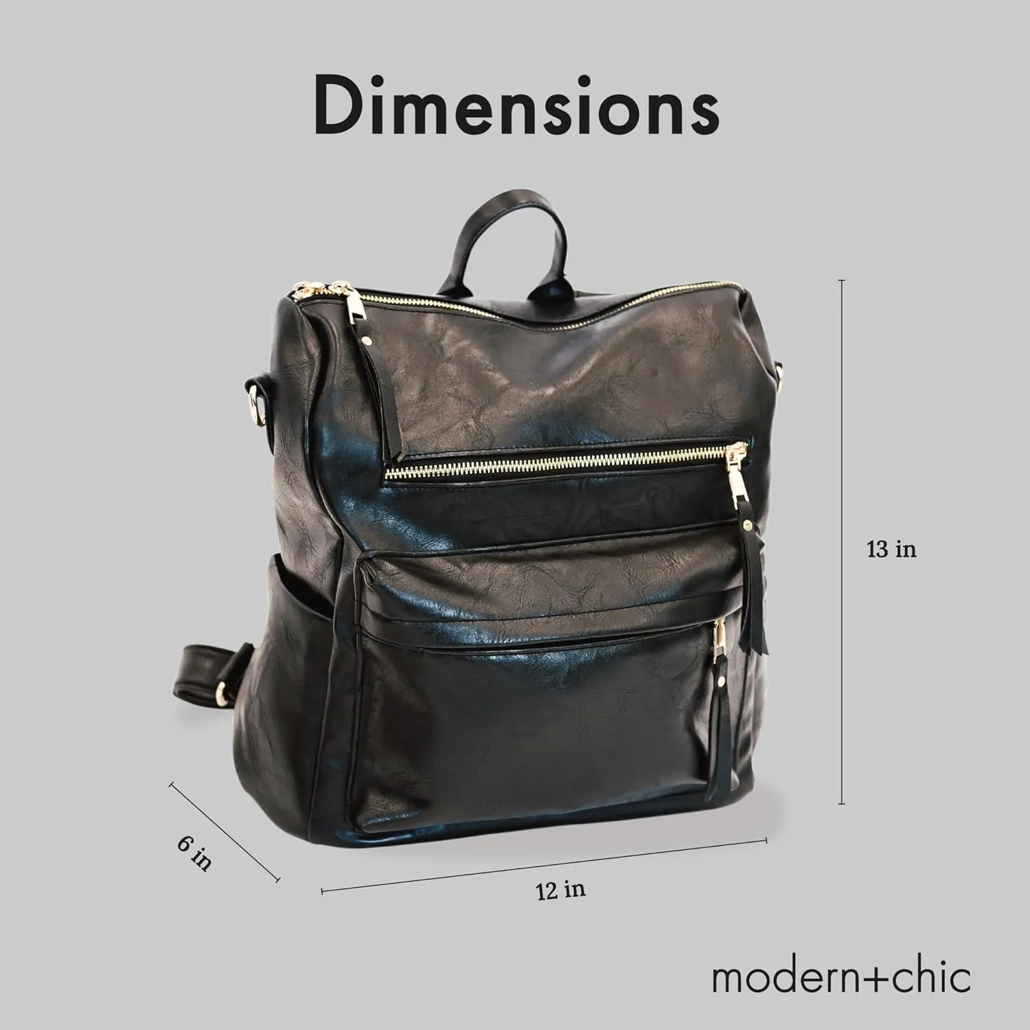 Modern Chic Backpack Purse for Women - Brielle Convertible Bag, Use as Diaper Bag, Shoulder Bag, or Womens Backpack, Made of Vegan Leather with Removable Strap and Exterior/Interior Pockets (Black)