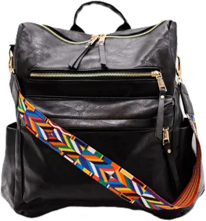 Modern Chic Backpack Purse for Women - Brielle Convertible Bag, Use as Diaper Bag, Shoulder Bag, or Womens Backpack, Made of Vegan Leather with Removable Strap and Exterior/Interior Pockets (Black)