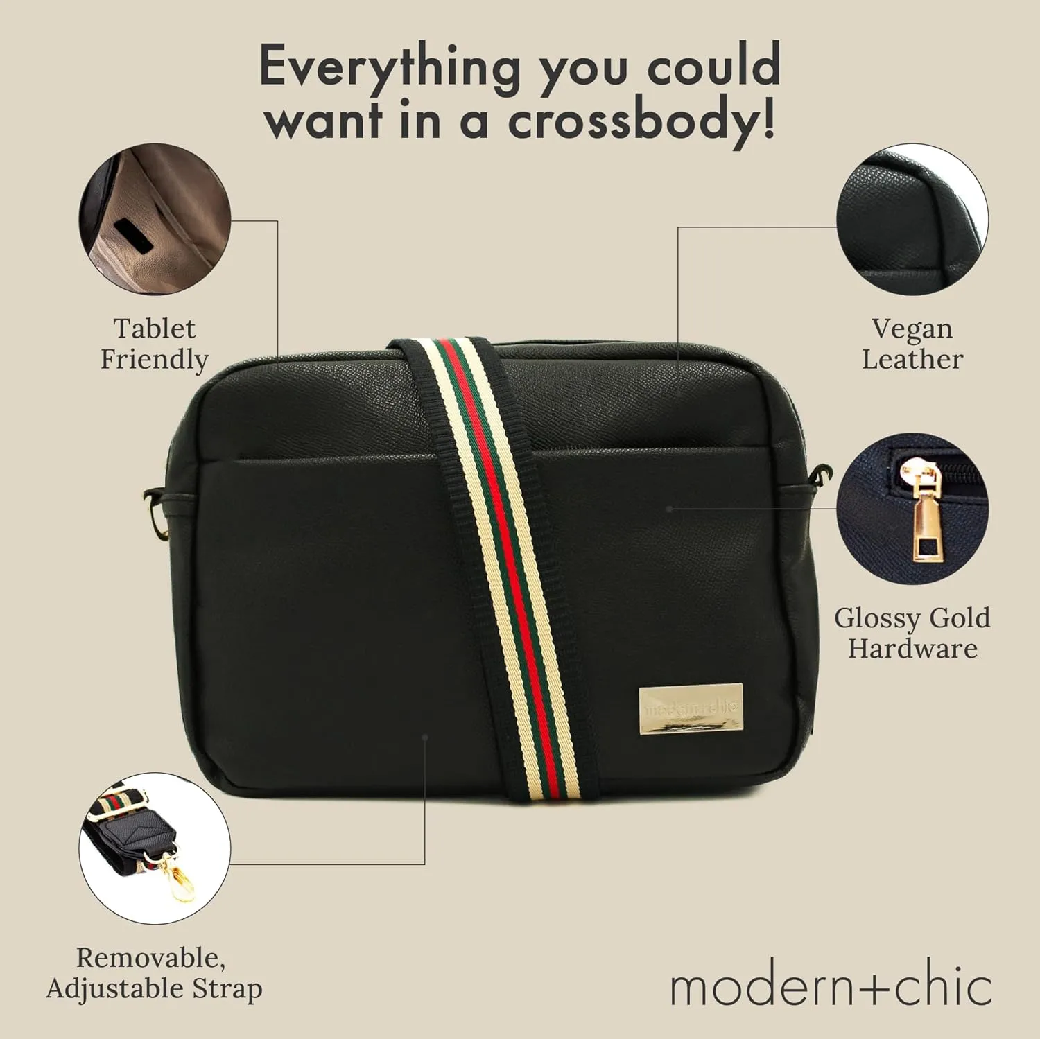 Modern Chic Crossbody Bags for Women - Alice Crossbody Purse, Vegan Leather Sling Bag with Ultra Roomy Interior and Pockets