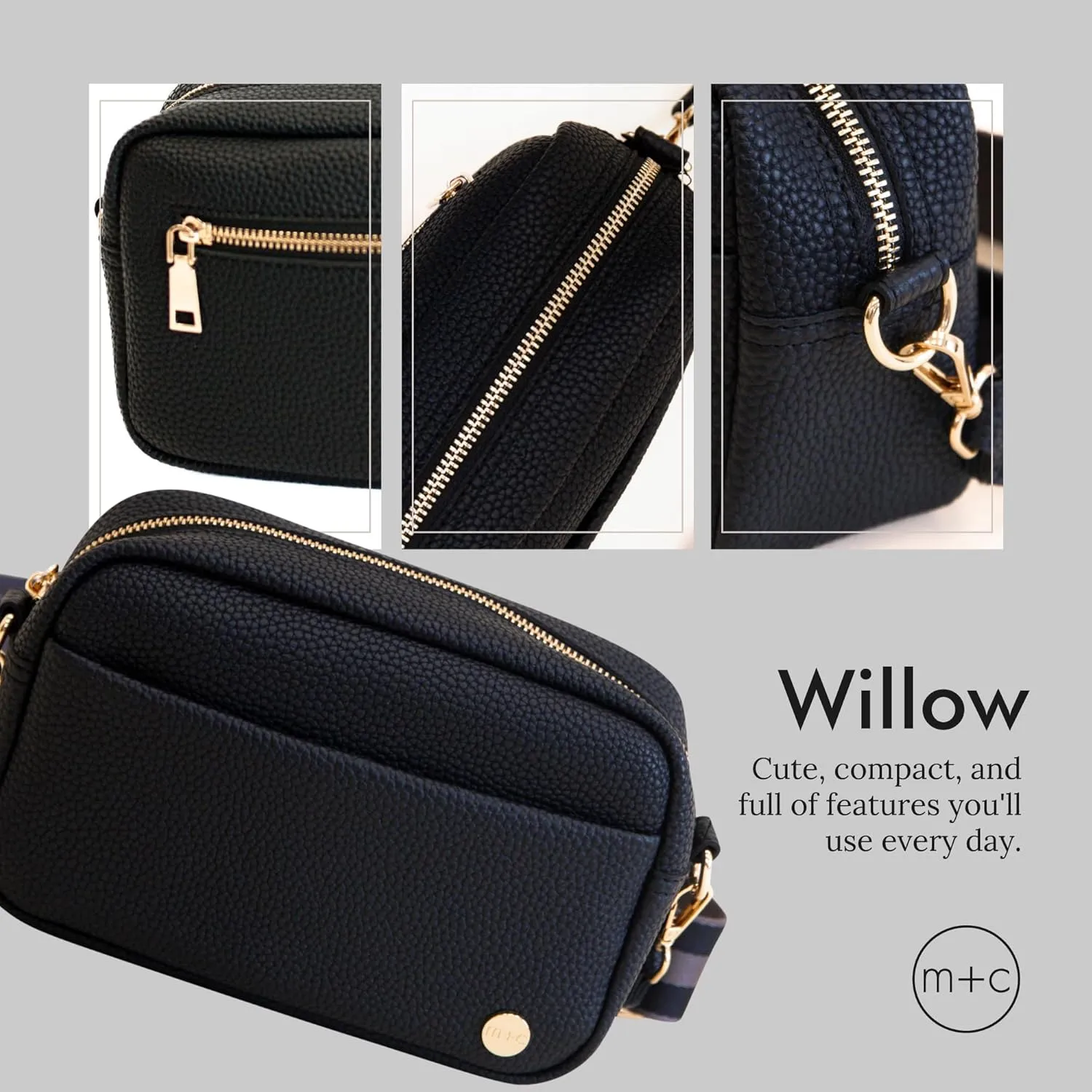 Modern Chic Crossbody Bags for Women - Willow Convertible Crossbody Purse, Vegan Leather Shoulder or Belt Bag with Strap