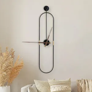 Modern Oval Wall Clock Large Wall Clock with Walnut Pointers Silent Metal Wall Clock for Living Room Home Decor Bedroom Kitchen Office (Oval Black, Large)