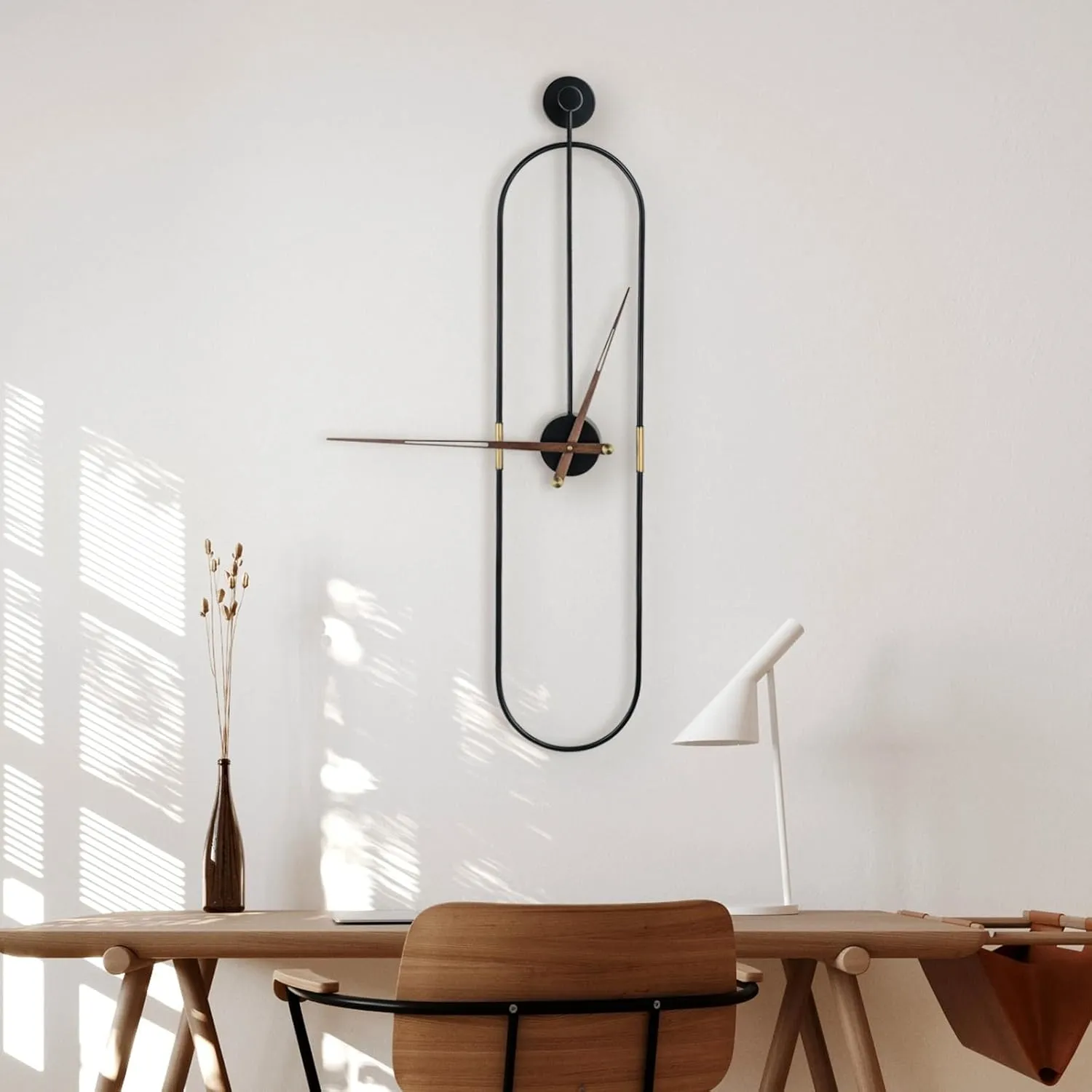 Modern Oval Wall Clock Large Wall Clock with Walnut Pointers Silent Metal Wall Clock for Living Room Home Decor Bedroom Kitchen Office (Oval Black, Large)