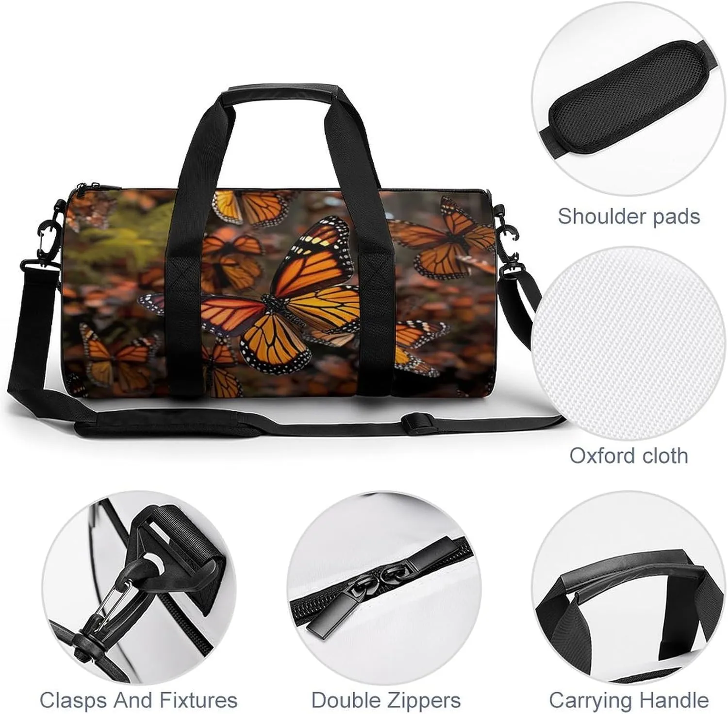 Monarch Butterflies Gym Bag Small Travel Duffle Bag with Compartment Carry On Weekender Bag for Women Men