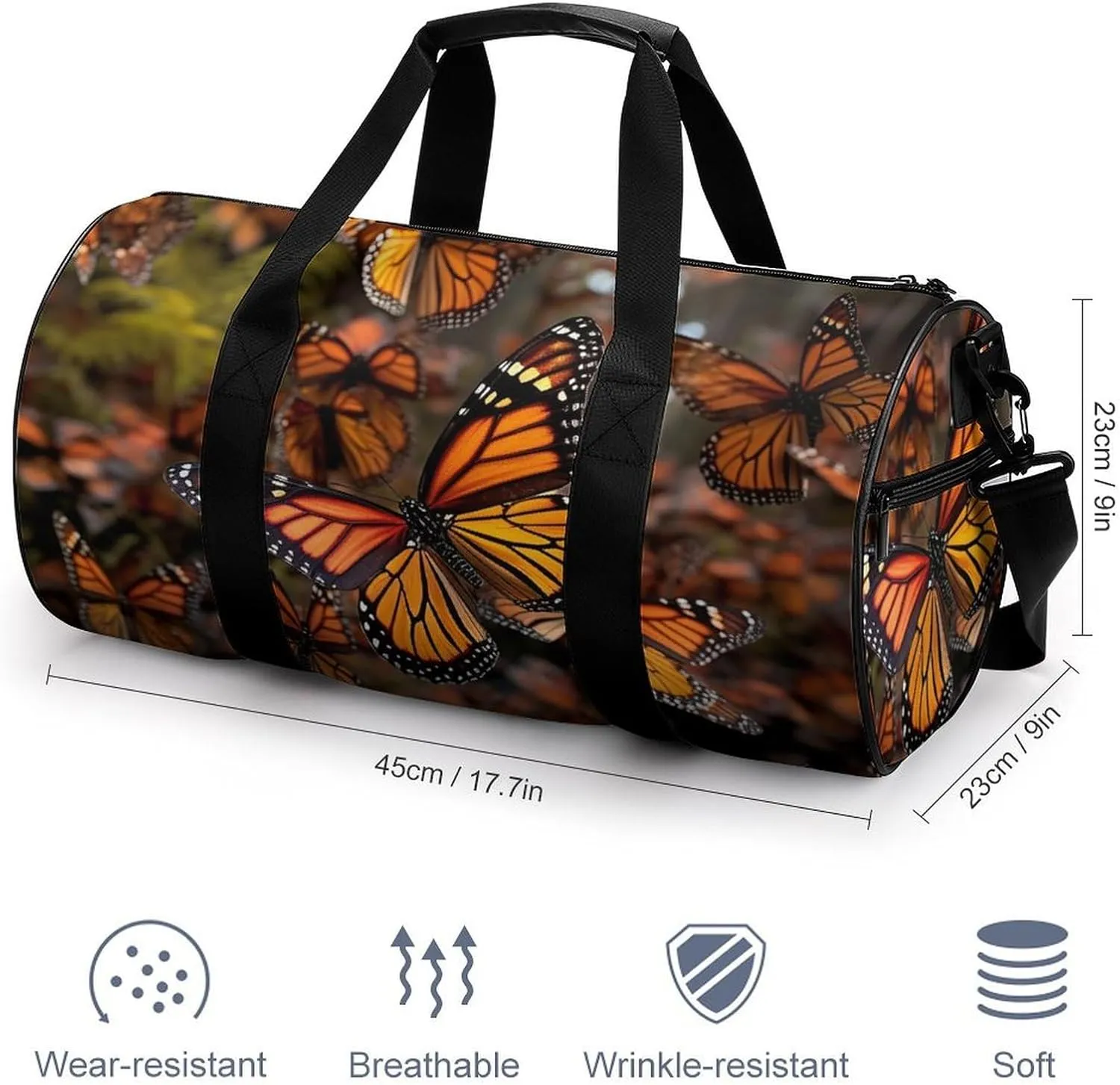 Monarch Butterflies Gym Bag Small Travel Duffle Bag with Compartment Carry On Weekender Bag for Women Men