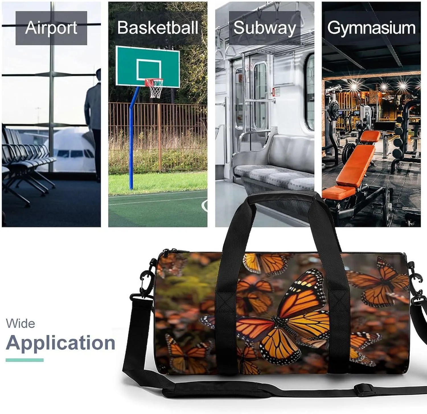 Monarch Butterflies Gym Bag Small Travel Duffle Bag with Compartment Carry On Weekender Bag for Women Men