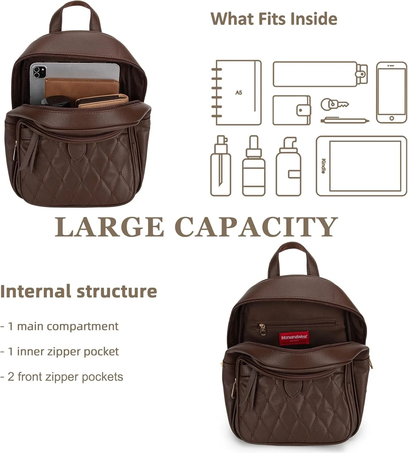 Montana West 3Pcs Anti Theft Backpack Purse for Women Small Quilted Backpack Set