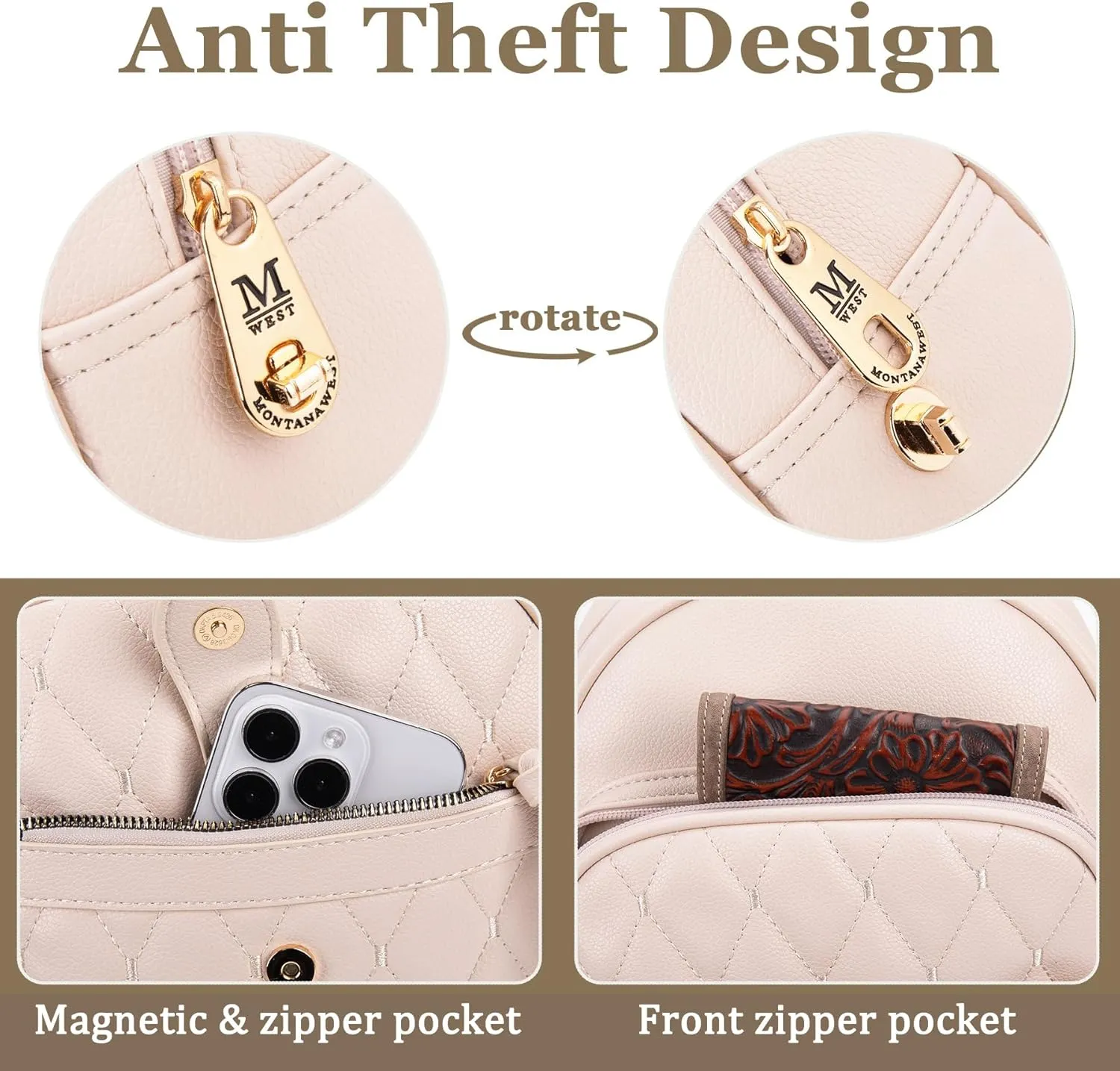 Montana West 3Pcs Anti Theft Backpack Purse for Women Small Quilted Backpack Set