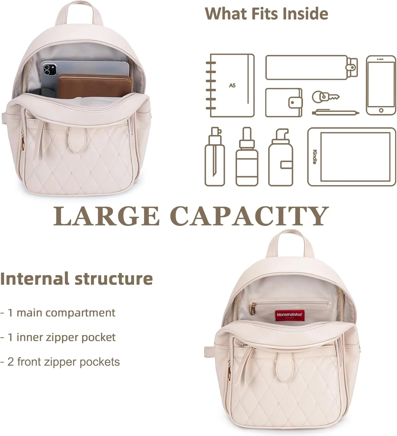 Montana West 3Pcs Anti Theft Backpack Purse for Women Small Quilted Backpack Set