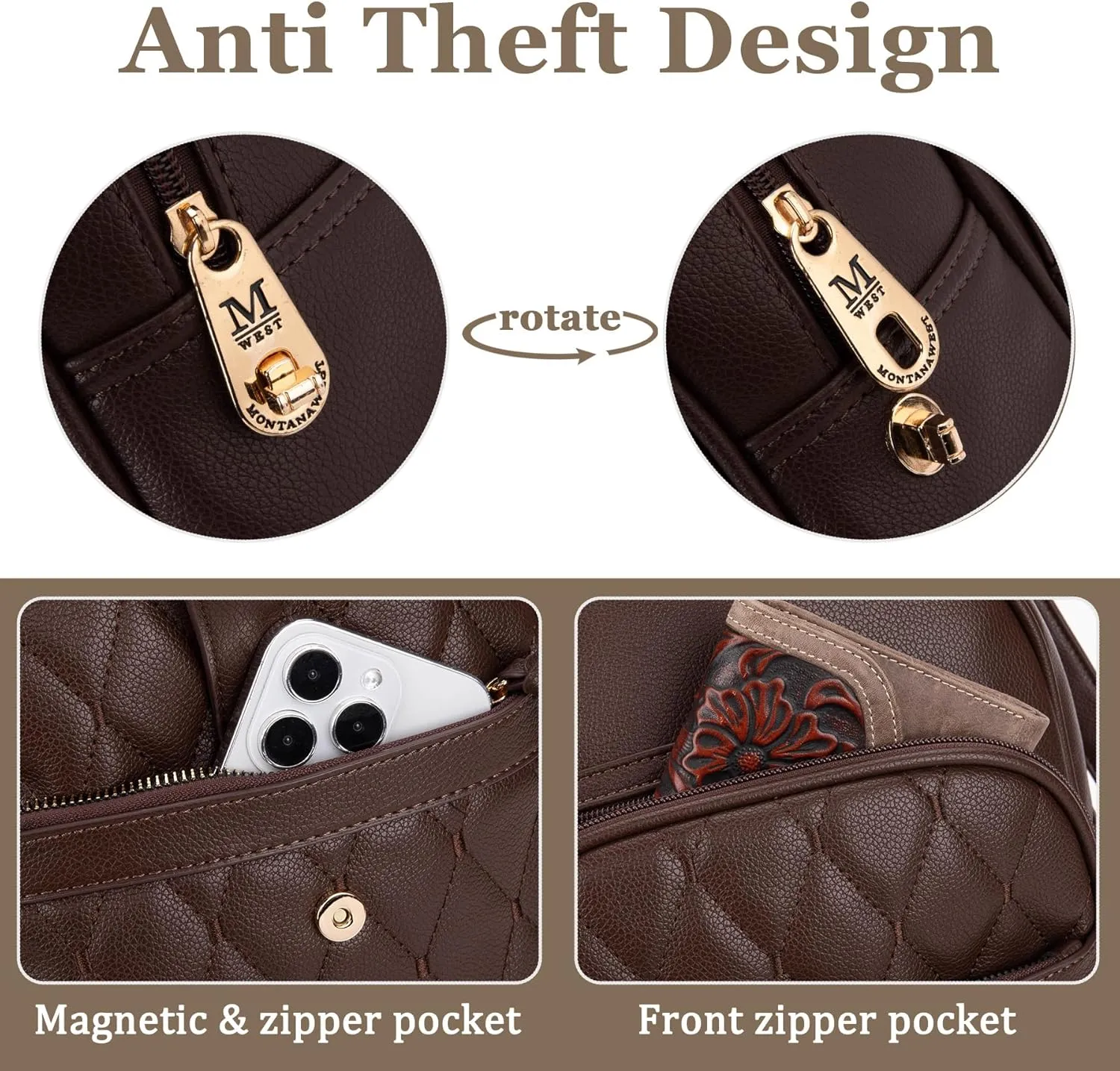 Montana West 3Pcs Anti Theft Backpack Purse for Women Small Quilted Backpack Set