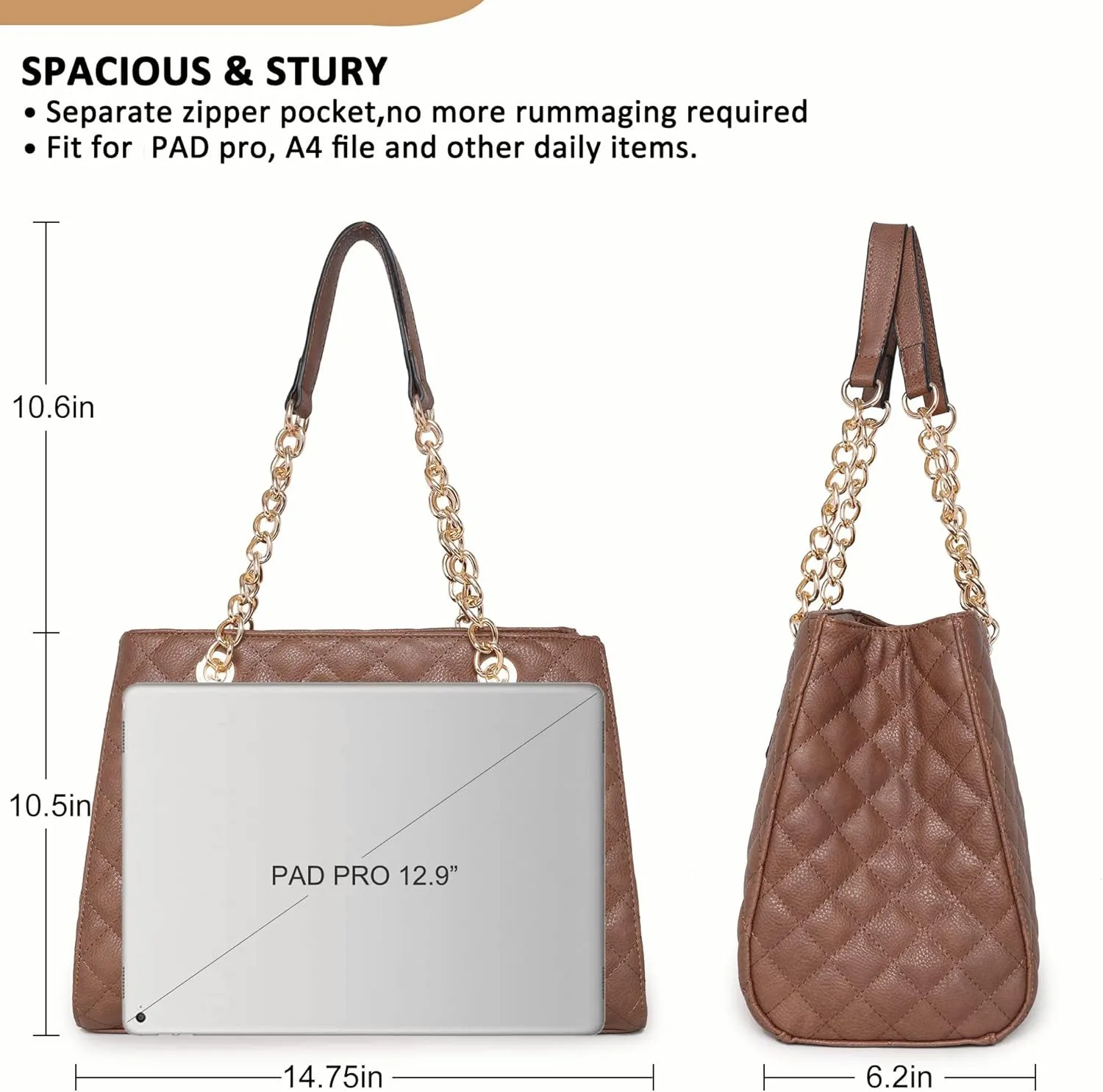 Montana West MEDIUM Tote Bag for Women Quilted Chain Handbags Shoulder Purse