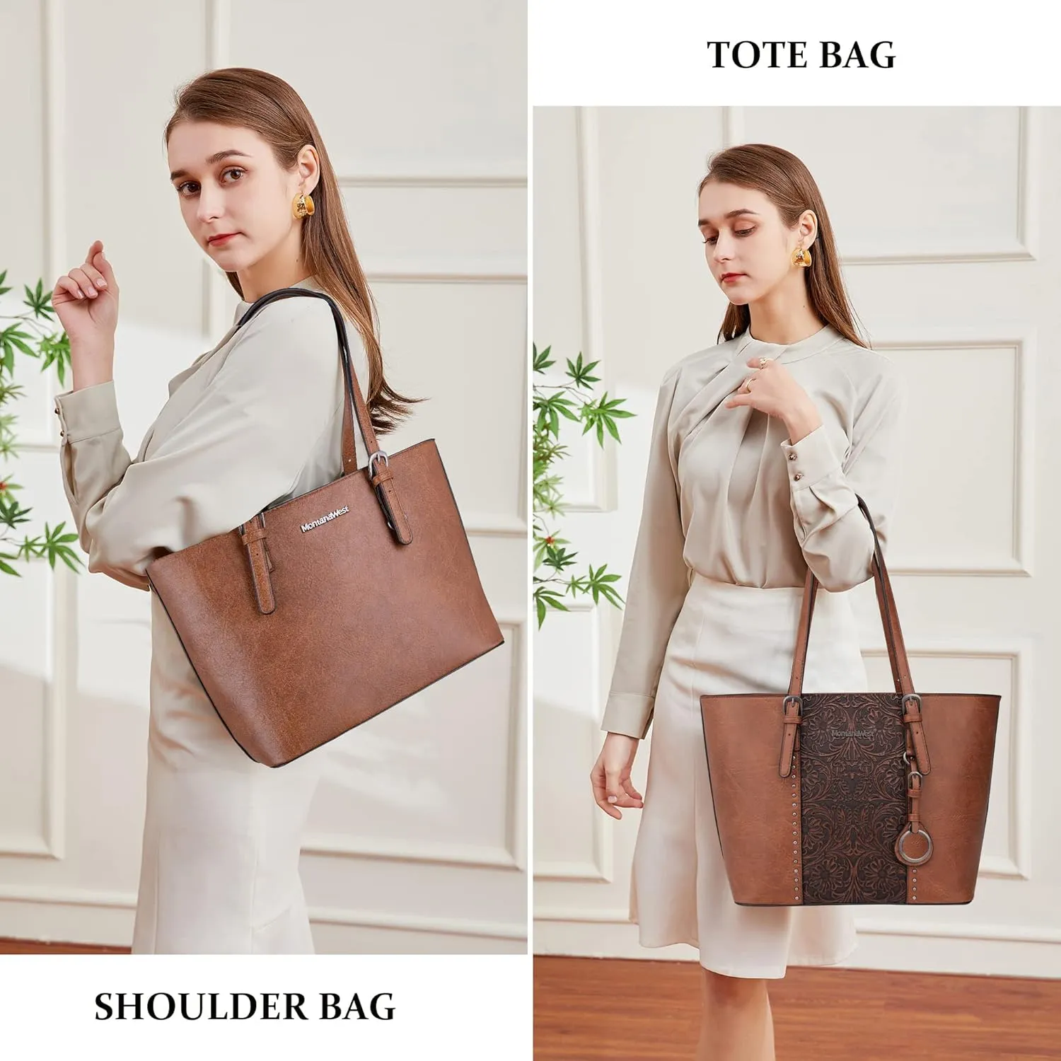 Montana West Tote Bag for Women Large Purse and Handbags Set Embossed Collection Purse 2Pcs Set