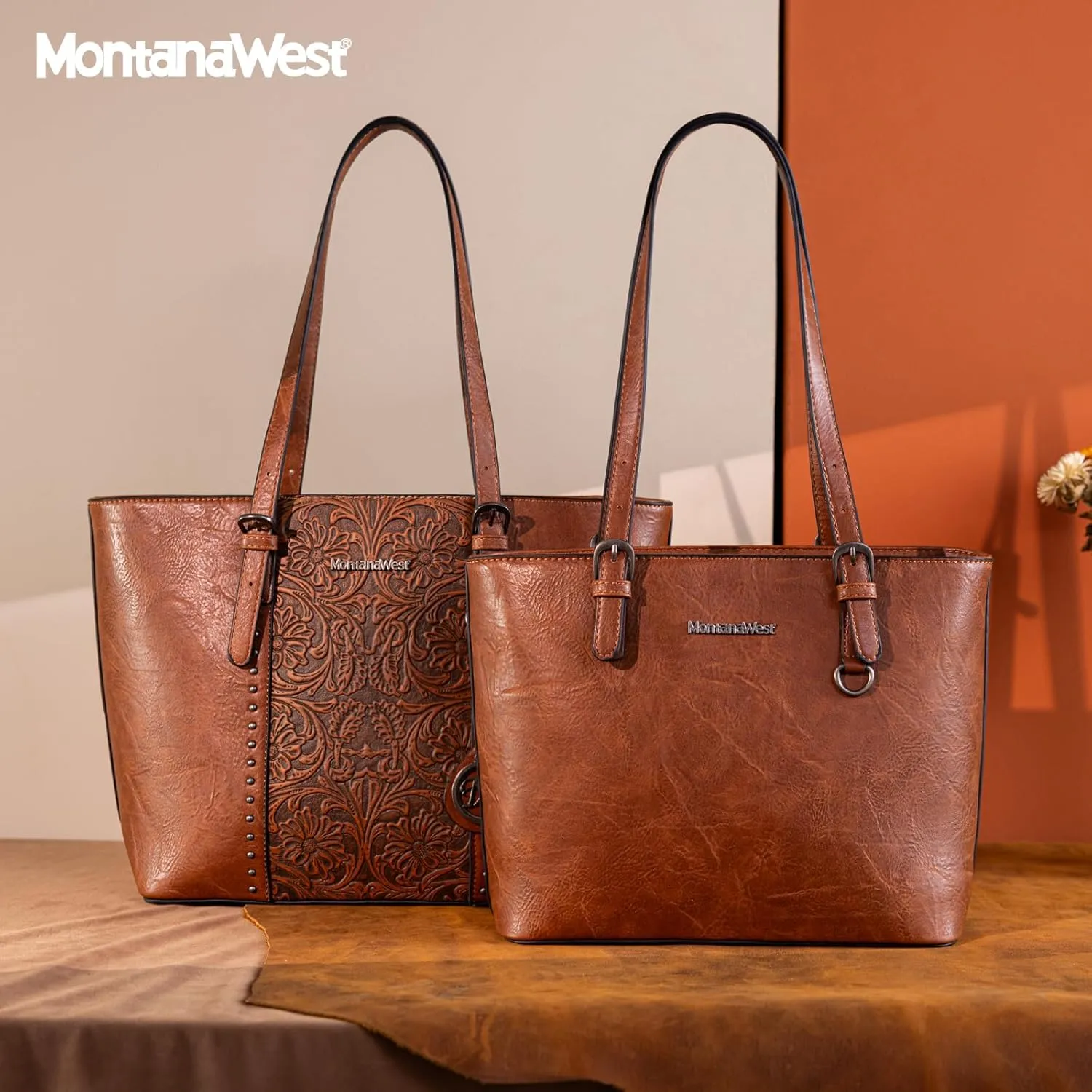 Montana West Tote Bag for Women Large Purse and Handbags Set Embossed Collection Purse 2Pcs Set