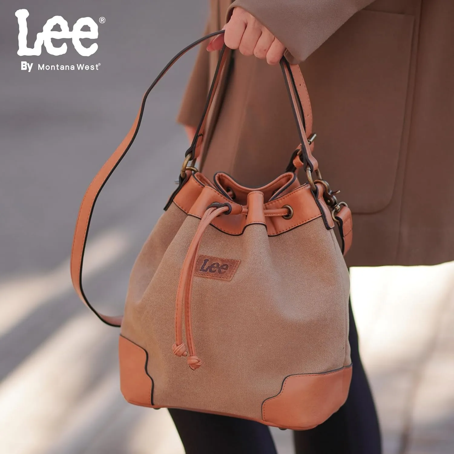 Montana West X Lee Bucket Bag for Women Drawstring Hobo Crossbody Bag with Detachable Straps