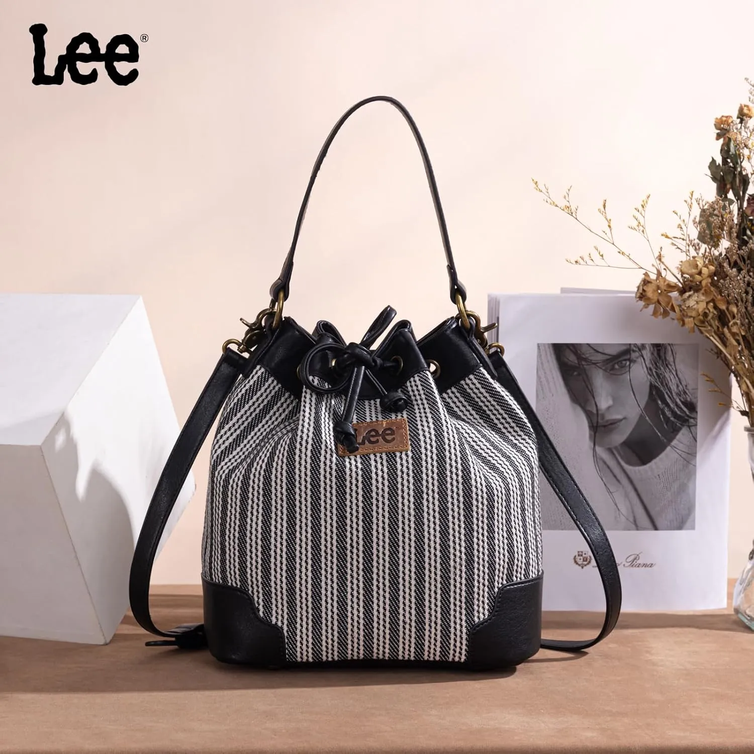 Montana West X Lee Bucket Bag for Women Drawstring Hobo Crossbody Bag with Detachable Straps