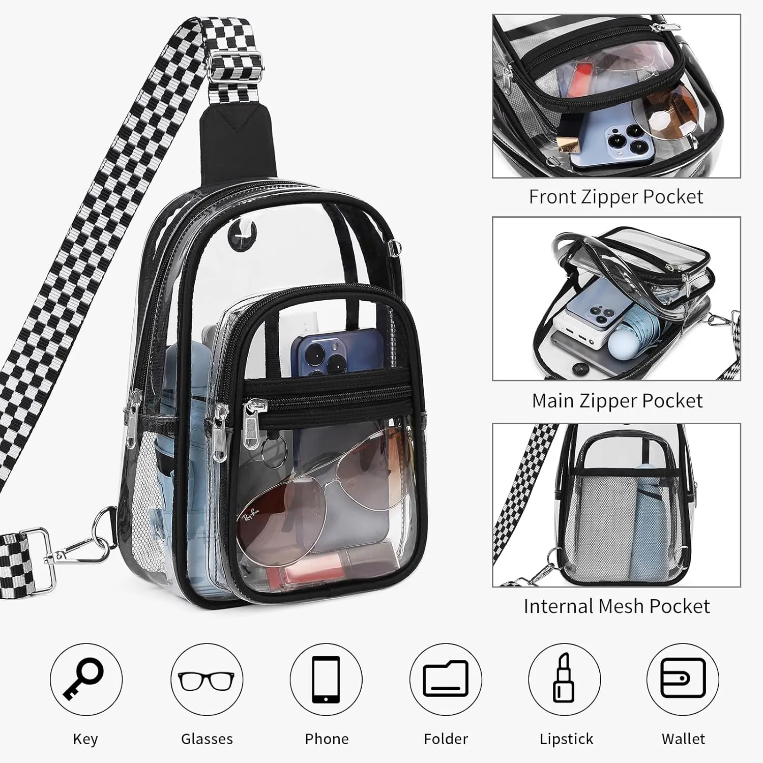 MOONBABY Clear Bag for Stadium Events, Clear Backpack Purse for Women Waterproof TPU Crossbody Fanny Pack