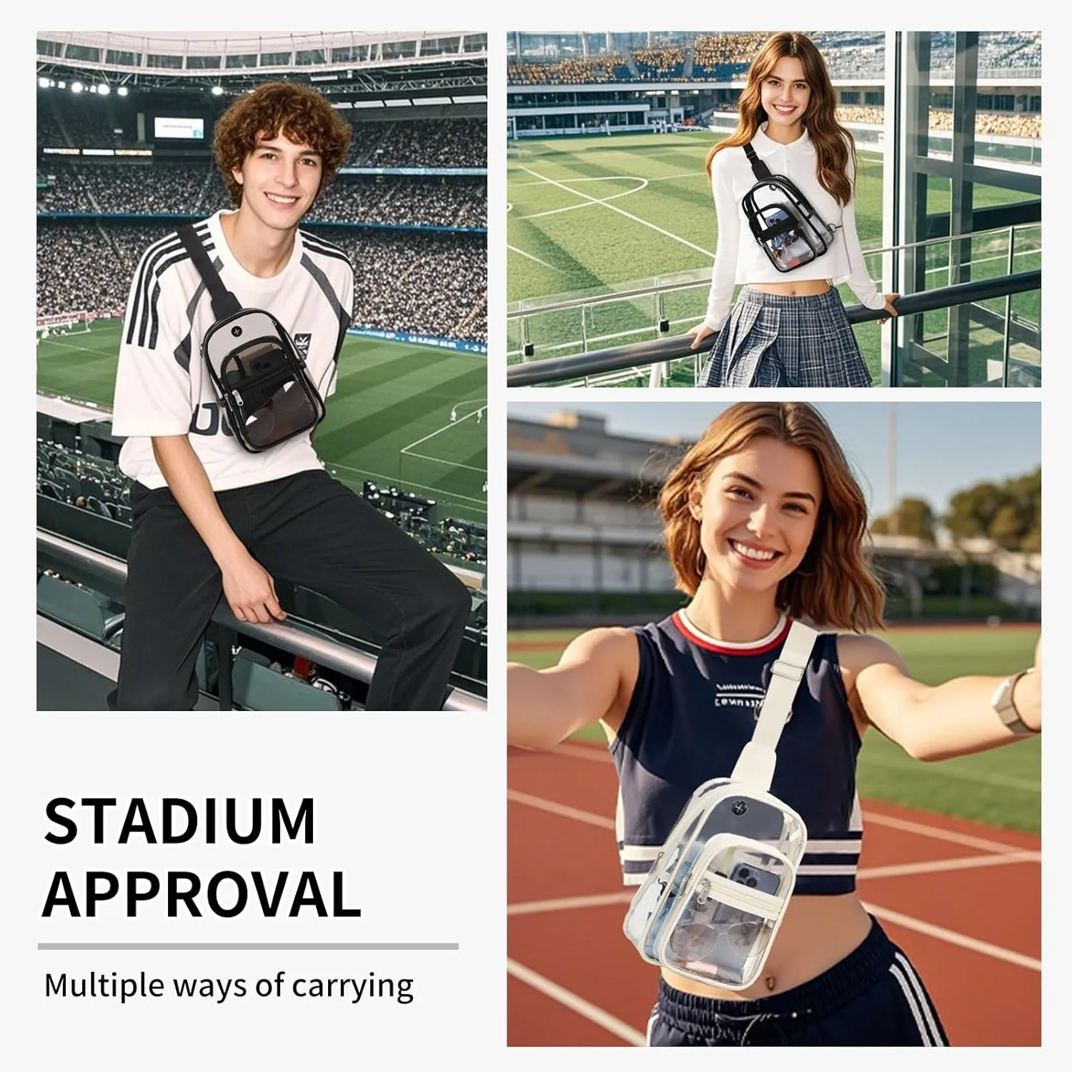 MOONBABY Clear Bag for Stadium Events, Clear Backpack Purse for Women Waterproof TPU Crossbody Fanny Pack