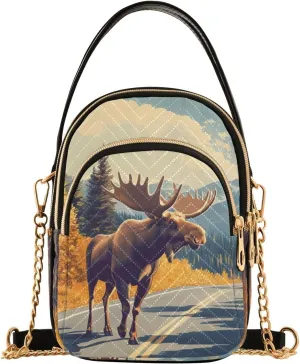 Moose Wild Print Women‘s Shoulder Handbag Crossbody Purse Stylish Ladies Shoulder Bag Top Handle Satchel