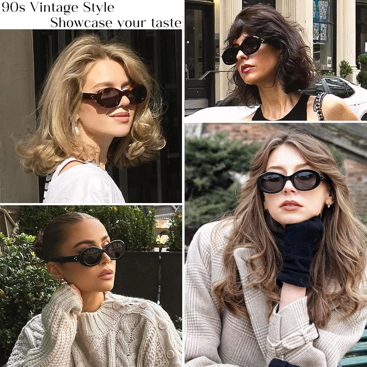 mosanana Oval Retro Trendy Sunglasses for Women 90s Style MS52371