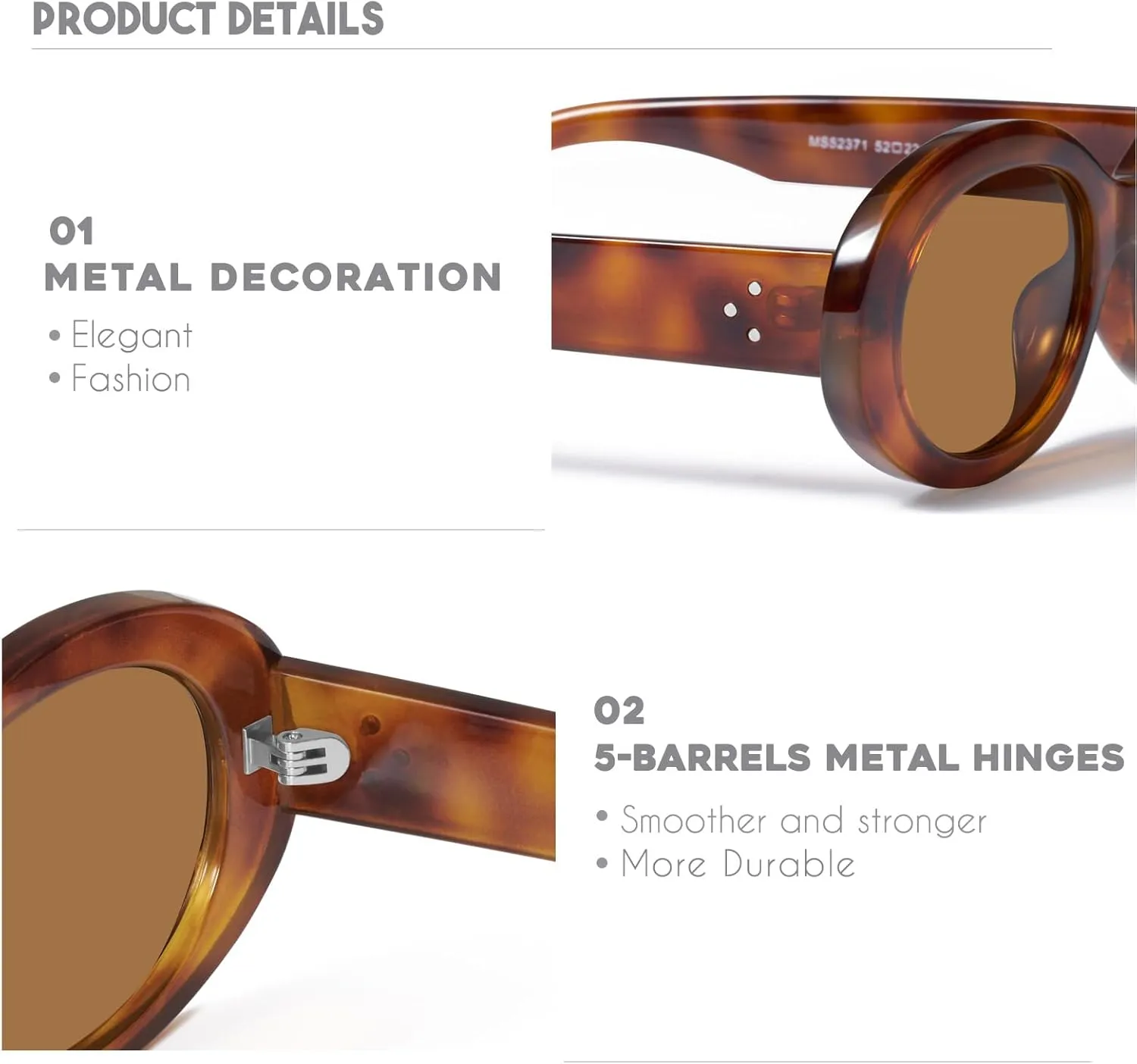 mosanana Oval Retro Trendy Sunglasses for Women 90s Style MS52371