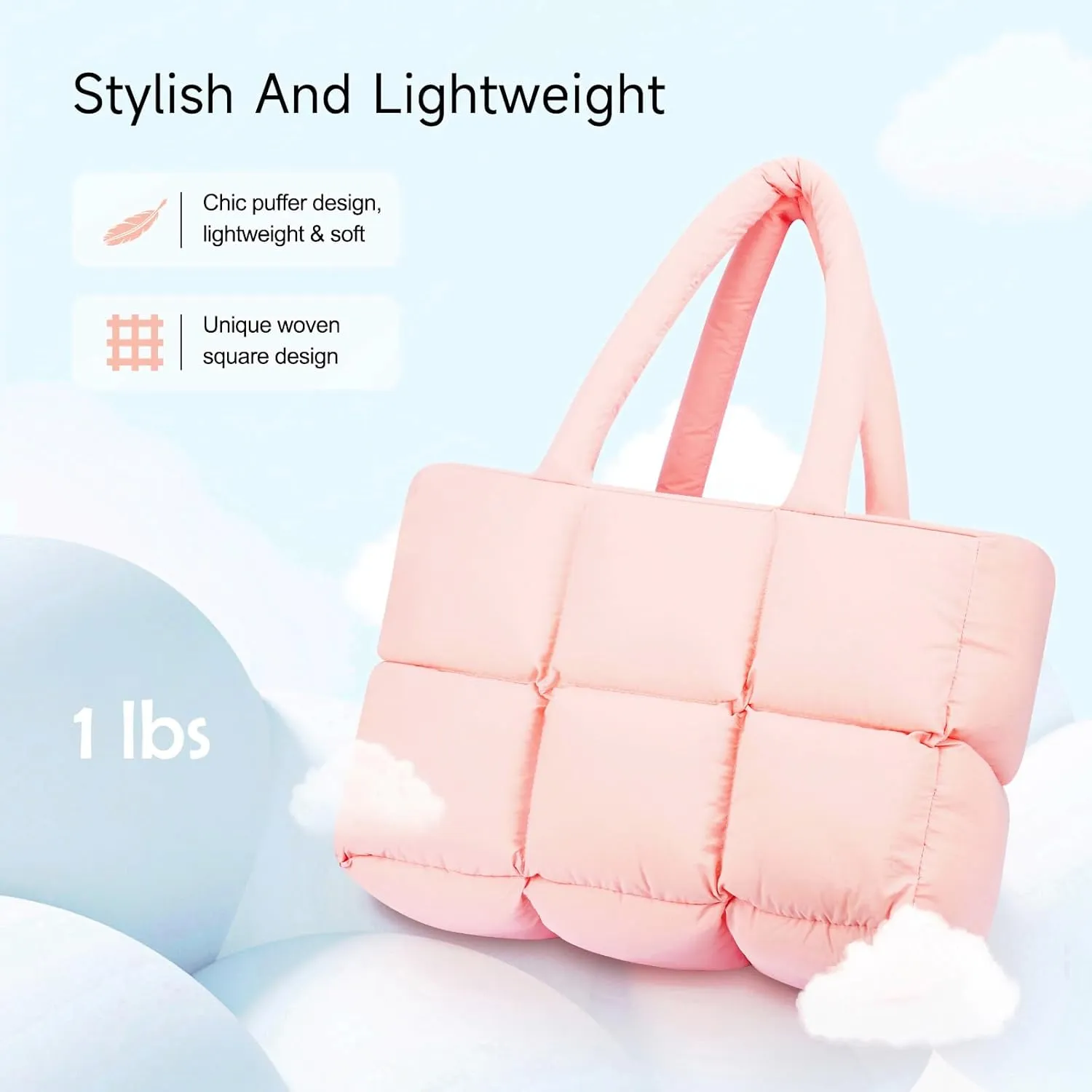 Mossio Travel Puffer Tote Bag for Women - Large Quilted Shoulder Bag Handbag Puffy Weekender Overnight Bag for Shop Work Gym