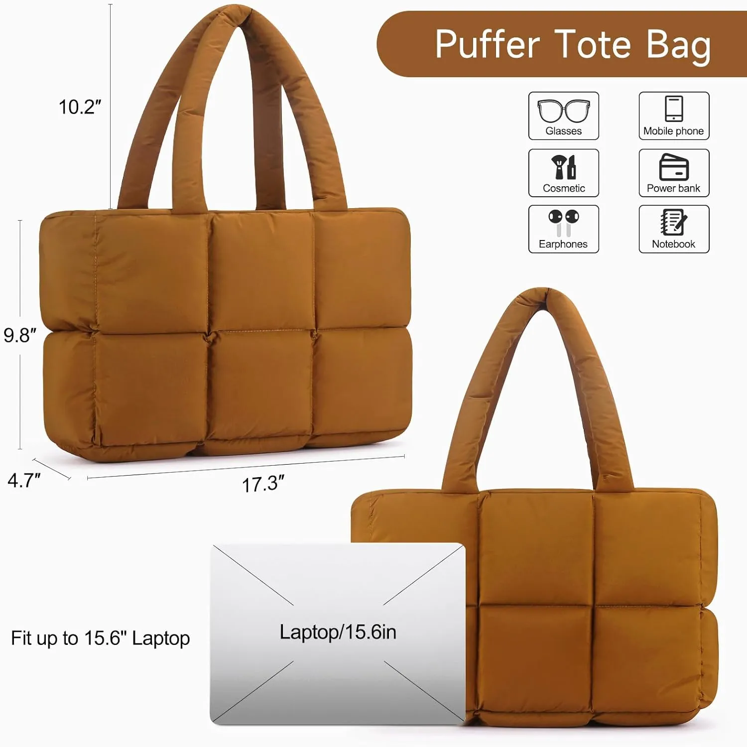 Mossio Travel Puffer Tote Bag for Women - Large Quilted Shoulder Bag Handbag Puffy Weekender Overnight Bag for Shop Work Gym