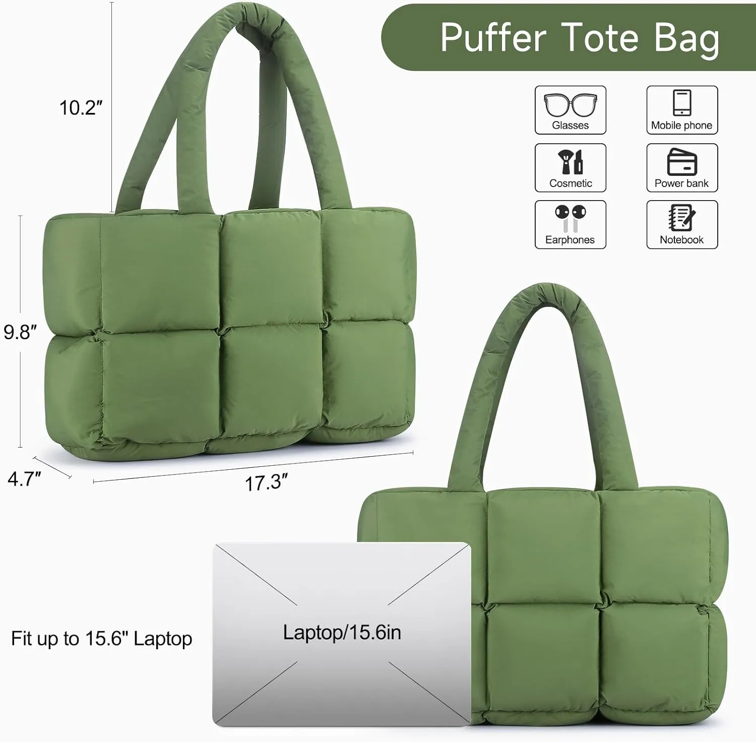 Mossio Travel Puffer Tote Bag for Women - Large Quilted Shoulder Bag Handbag Puffy Weekender Overnight Bag for Shop Work Gym