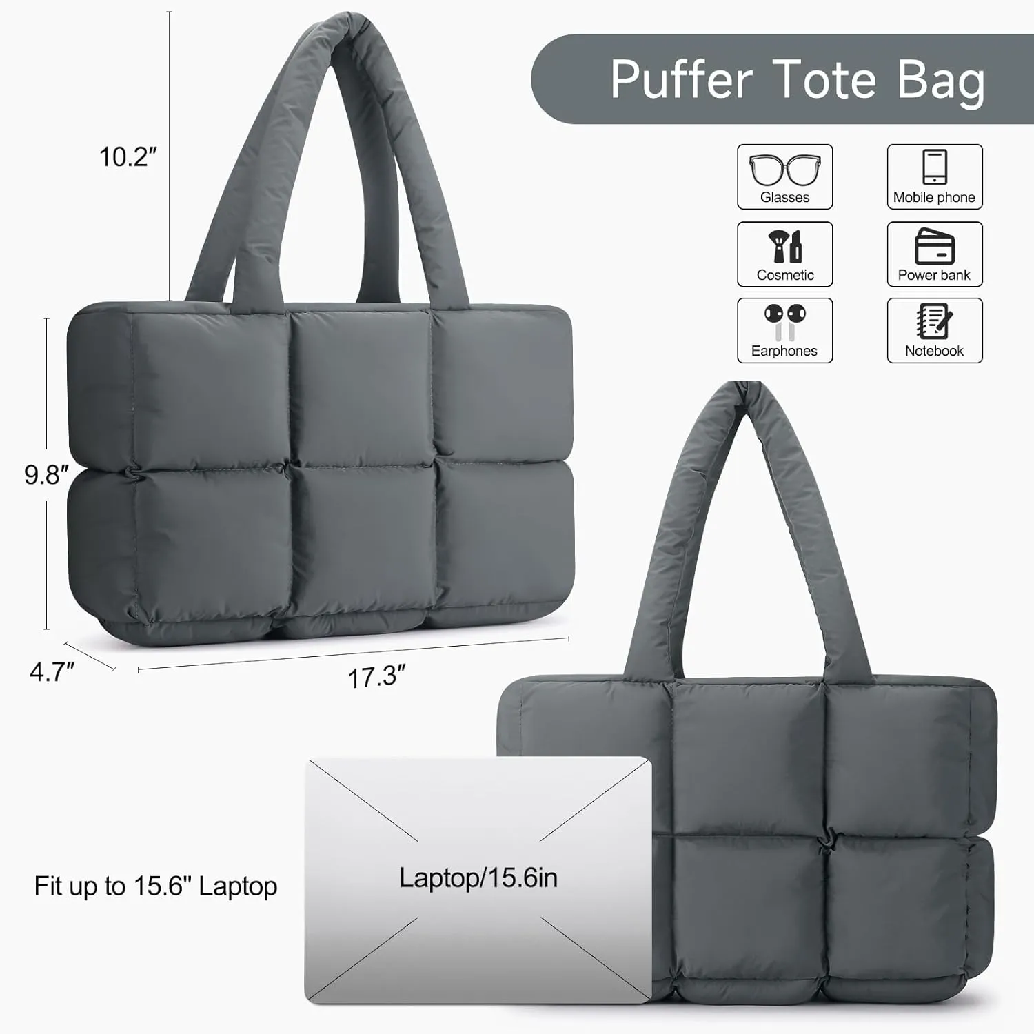 Mossio Travel Puffer Tote Bag for Women - Large Quilted Shoulder Bag Handbag Puffy Weekender Overnight Bag for Shop Work Gym
