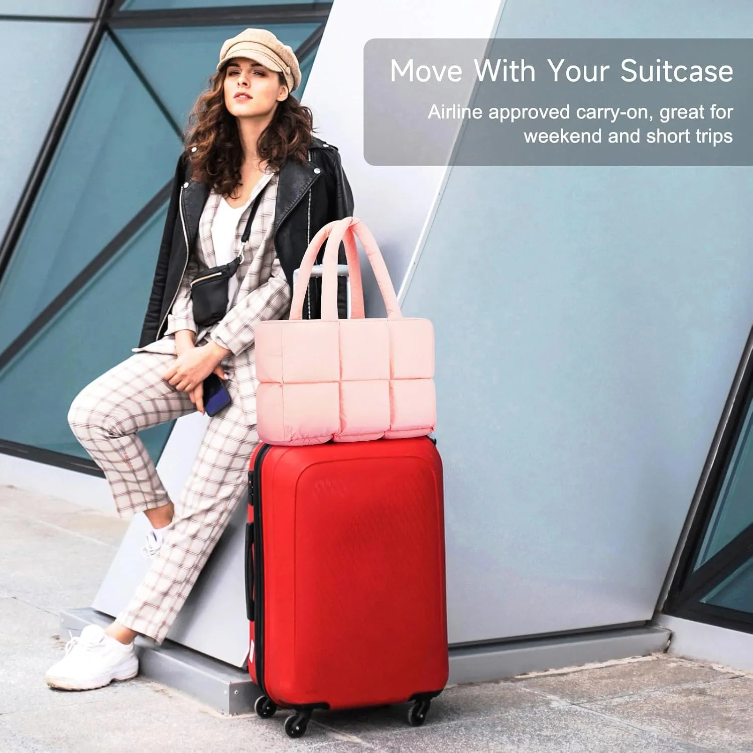 Mossio Travel Puffer Tote Bag for Women - Large Quilted Shoulder Bag Handbag Puffy Weekender Overnight Bag for Shop Work Gym