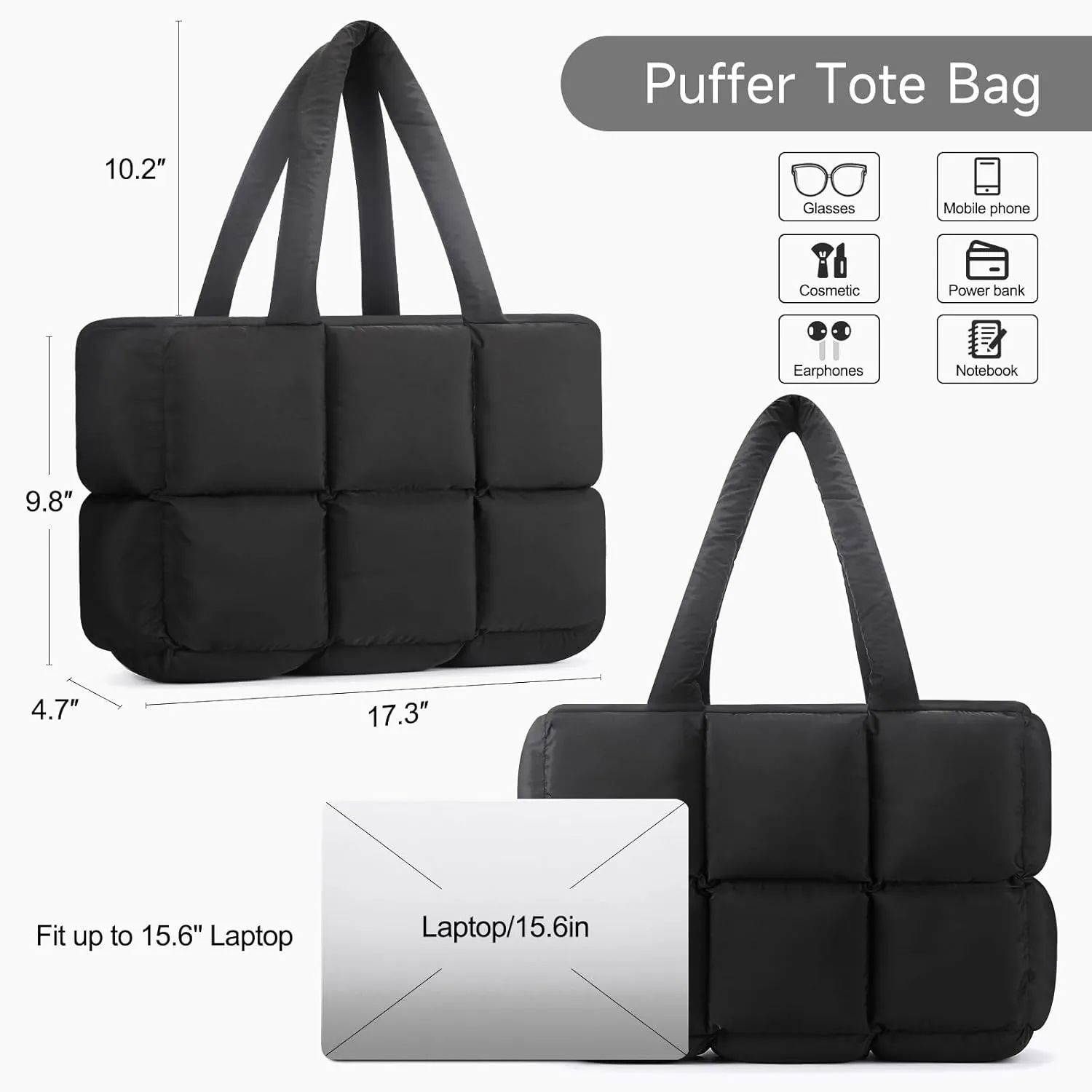 Mossio Travel Puffer Tote Bag for Women - Large Quilted Shoulder Bag Handbag Puffy Weekender Overnight Bag for Shop Work Gym
