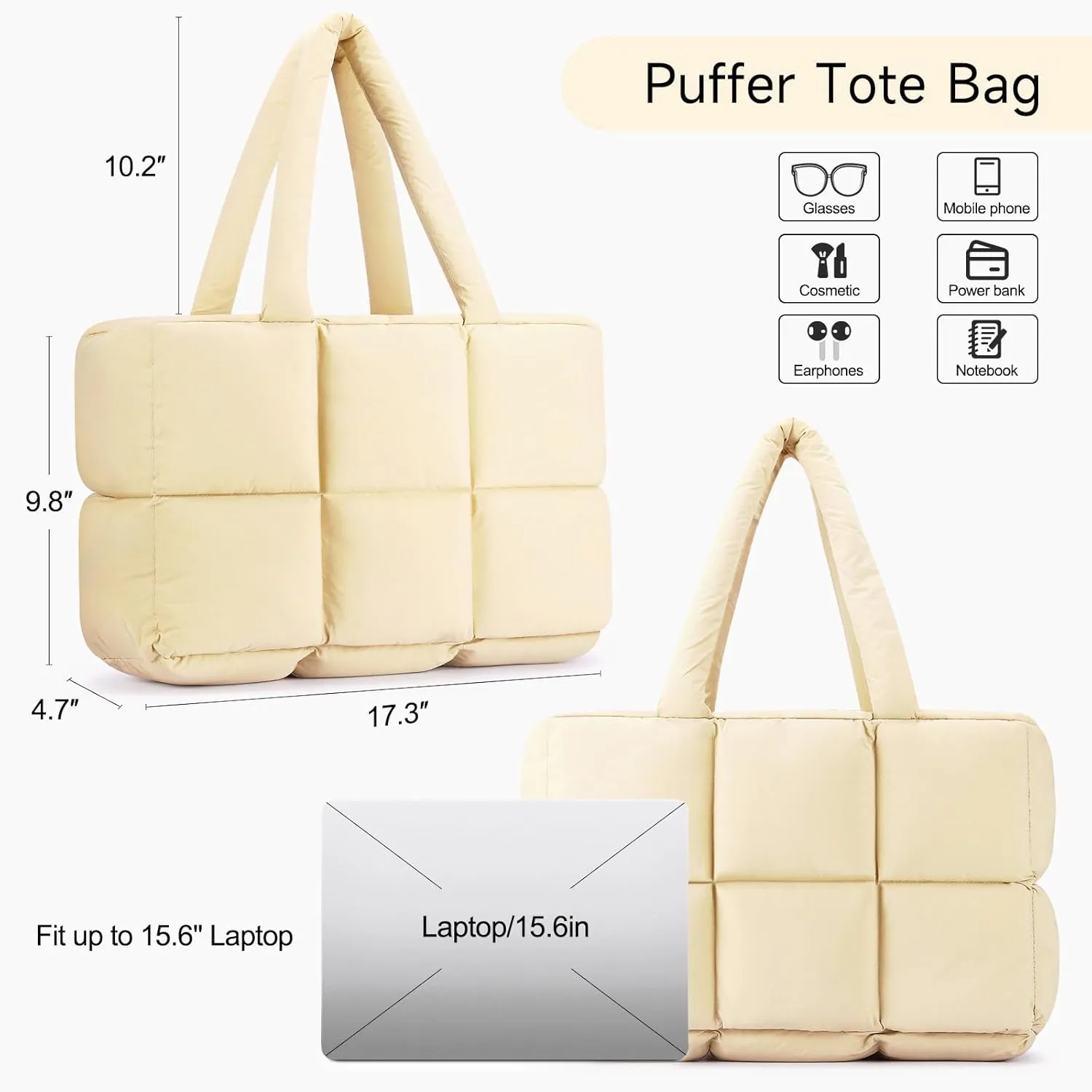 Mossio Travel Puffer Tote Bag for Women - Large Quilted Shoulder Bag Handbag Puffy Weekender Overnight Bag for Shop Work Gym
