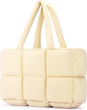 Mossio Travel Puffer Tote Bag for Women - Large Quilted Shoulder Bag Handbag Puffy Weekender Overnight Bag for Shop Work Gym