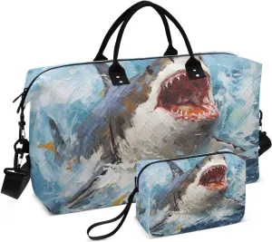Mouth Fish Attack Travel Duffel Bag Gym Bag Sports Tote Bag with Multiple Interior Pockets Shoulder Weekender Bag for Women Men with Toiletry Bag 20.5”x 7.9”x 13.8”