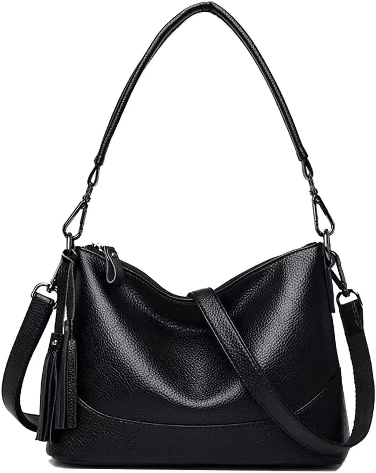 Mudono Crossbody Bag for Women Leather Shoulder Bag Tassel Satchel Retro Handbag Lightweight Purse