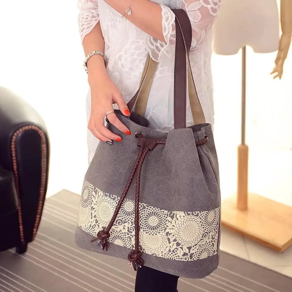 Mudono Hobo Tote Bag for Women Top Handle Handbag Canvas Shoulder Bag Casual Satchel Retro Purse