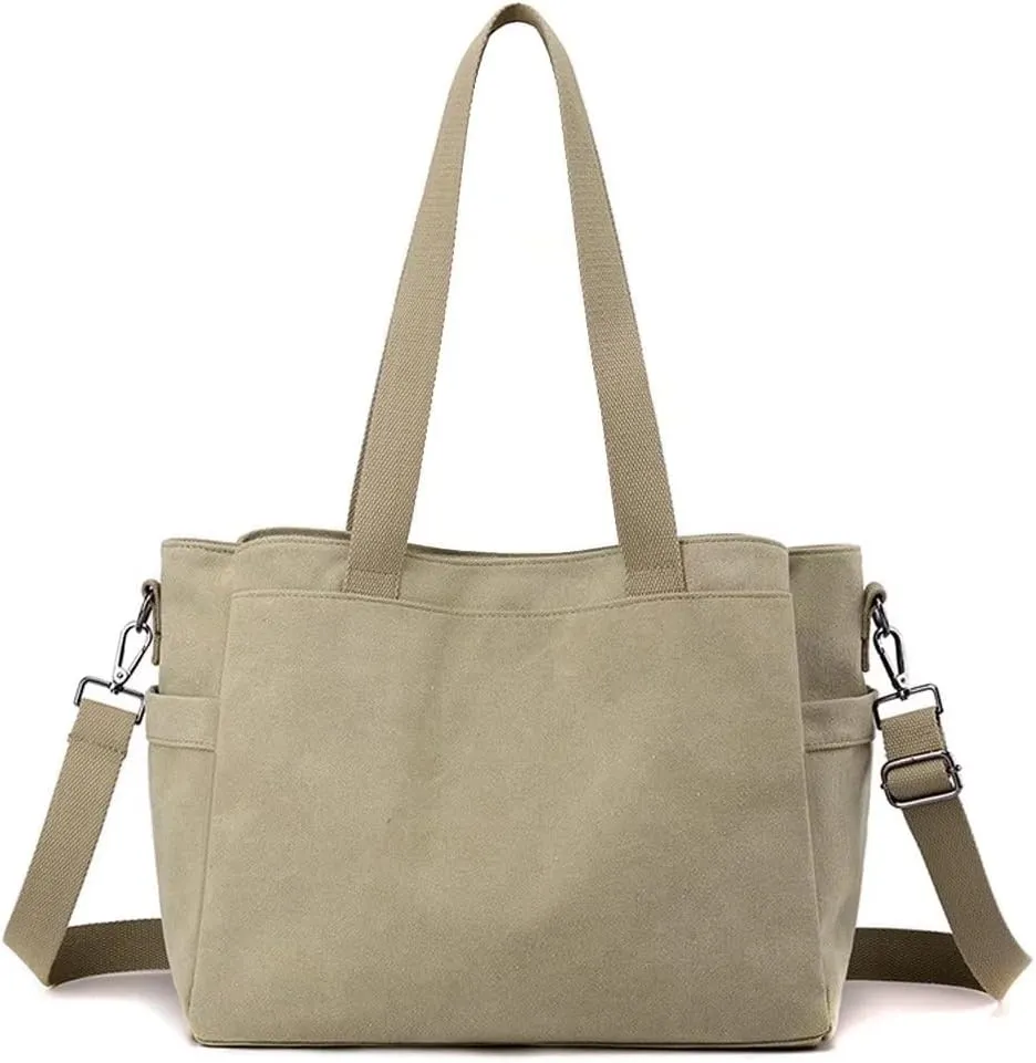 Mudono Top Handle Handbag for Women Large Capacity Crossbody Bag Canvas Shoulder Bag Casual Tote Bag Satchel Retro Purse