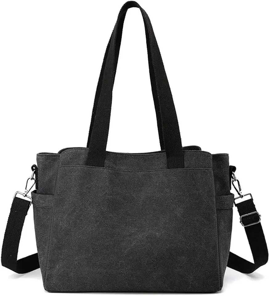 Mudono Top Handle Handbag for Women Large Capacity Crossbody Bag Canvas Shoulder Bag Casual Tote Bag Satchel Retro Purse