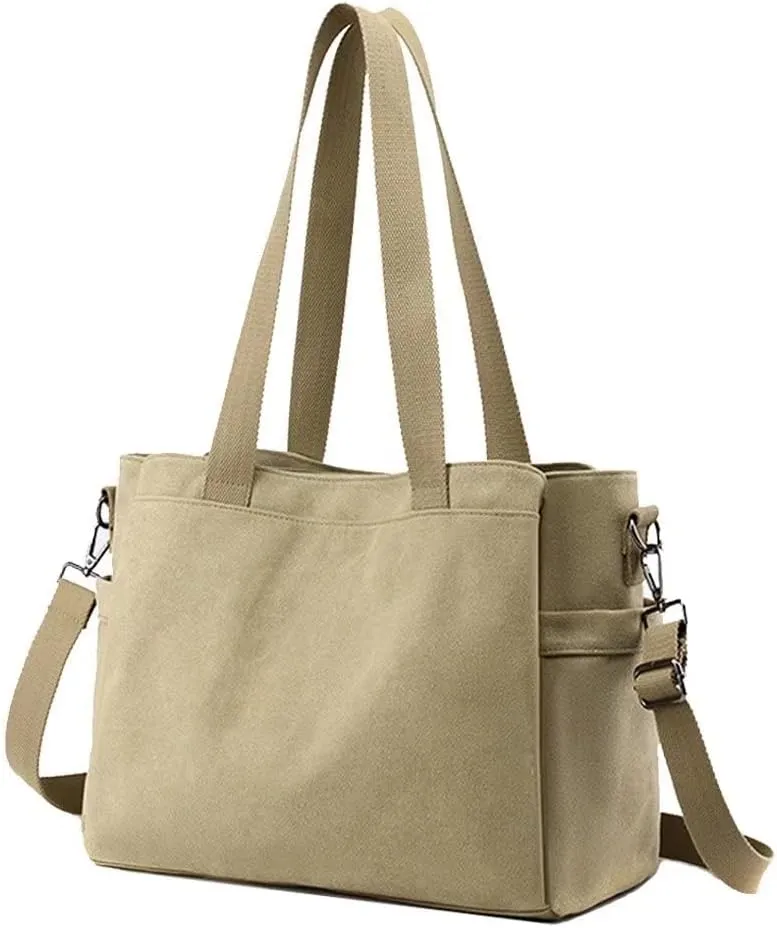 Mudono Top Handle Handbag for Women Large Capacity Crossbody Bag Canvas Shoulder Bag Casual Tote Bag Satchel Retro Purse