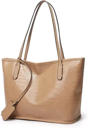 Mudono Tote Bag for Women Crocodile Print Handbag Large Capacity Shoulder Bag PU Leather Satchel Purse