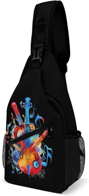 Musical Notes Violin Instruments Casual Sling Bag Backpack Travel Shoulder Chest Crossbody Bags Adjustable Daypack Unisex