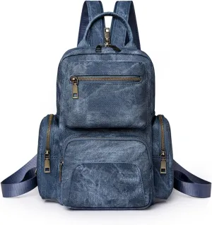 myfriday Vintage Backpack Purse for Women Ladies Leather Sling Backpack Purse Designer Convertible Travel Backpack (Blue)